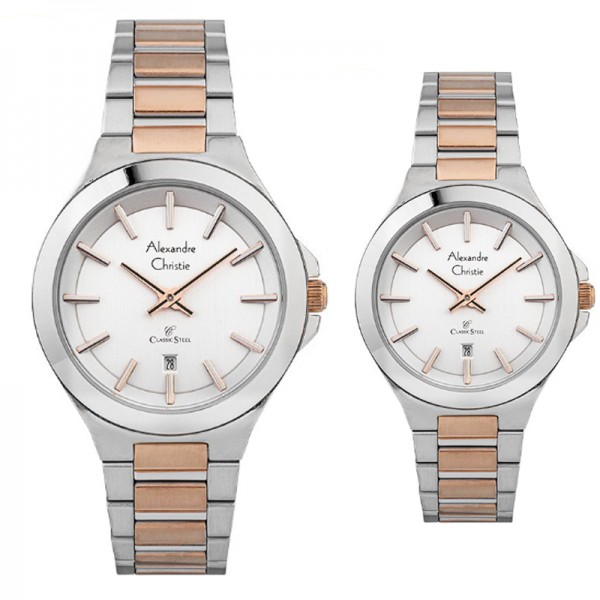 Alexandre Christie AC 8634 Silver Rosegold White Couple